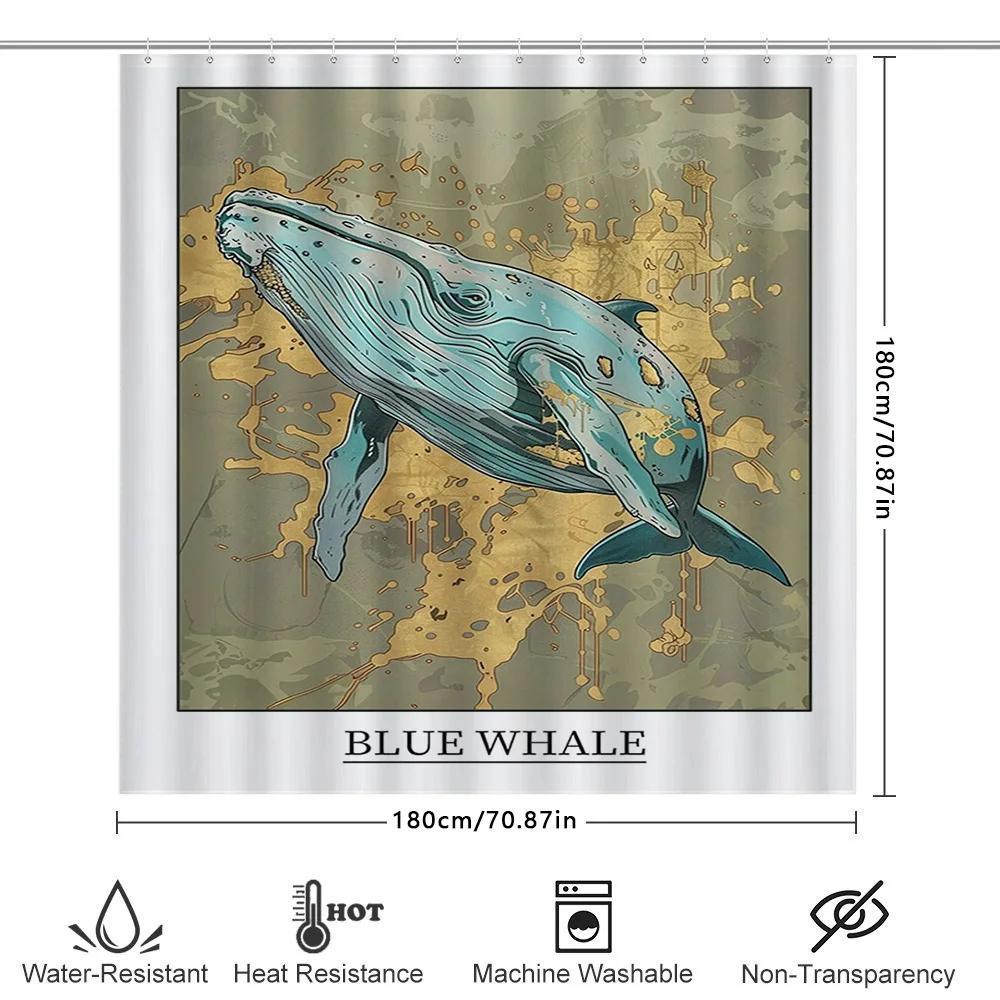 Modern Blue Whale Print Shower Curtain Waterproof Fabric Bathroom Decor Customizable Size Bath Kitchen Home Improvement On Aliex