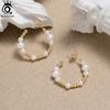 ORSA JEWELS Natural Pearl Hoop Earrings Gold Plated Large Circle Round Pearl Beads Earrings Jewelry Birthday Gift Women GPE69