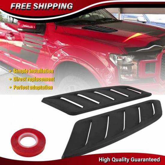 2PCS Car Hood Air Vents Decorative Intake Scoop Turbo Bonnet Vent Cover Black