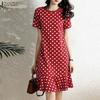 Women Casual Round Neck Short Sleeve Summer Polka Dot Print Dress