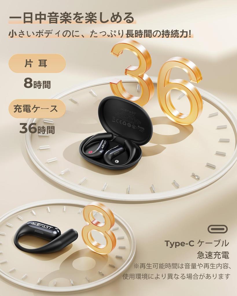 Without Open Ear Wireless Bluetooth Block Your Fast Earphones with Ear Left and Right Separated Completely Wireless Type Air ACEFIT Black [Challenge