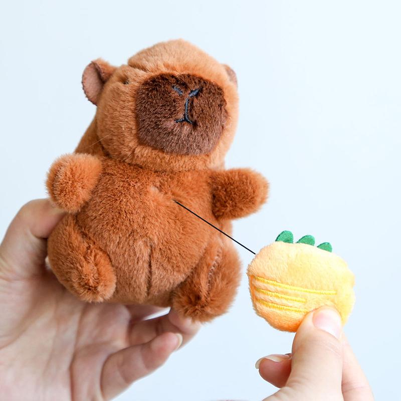 12Cm Cute Plush Capybara Holding Fruit Quick Pull Keychain Toy Cartoon Capybara Fluffty Animal Doll Plush Pendant Accessories