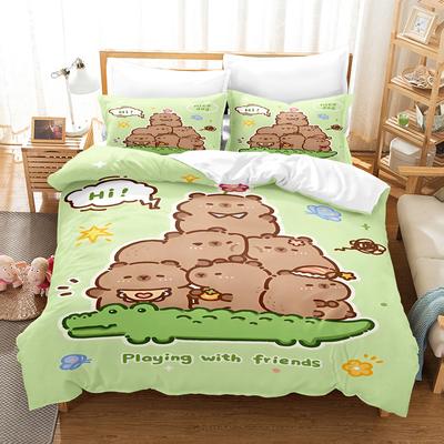 Capibara Bedding Set Luxury Anime Capybara King Size Quilt Cover Pillowcase Kids Bedroom Cute Bed Sack Pillowslip Children Gift