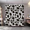 1Pc Cowhide Pattern Bath Curtain, Black Cow Spots On White Background, Random Amoeba-Like Shapes, Minimalist Design, Modern Cowh