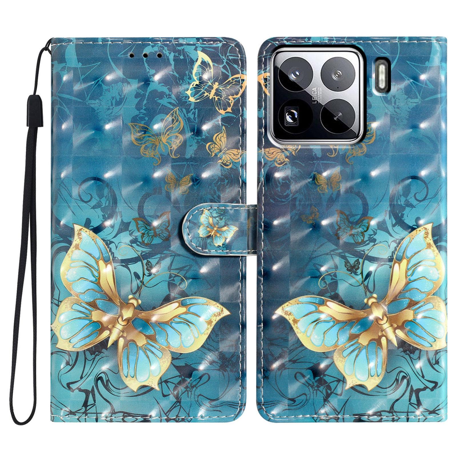 

For Xiaomi 15 Pro Case PU Leather Wallet Phone Cover 3D Pattern Printing Butterfly