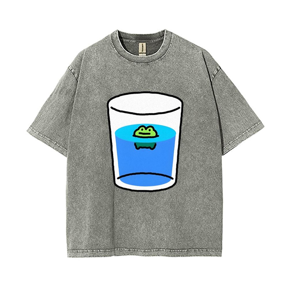 Funny Style Cartoon Water Cup Print Women's T-Shirt Loose Wash Oversized Short Sleeve Summer Basic Jianye Retro Top