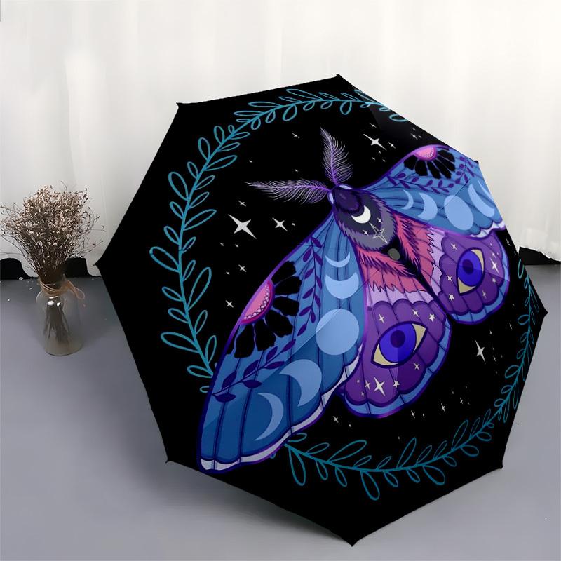 1pc Moonlit Moth Mandala Umbrella with Plastic Handle,Suitable for All Seasons Home Travel Outdoor UmbrellaDD1370