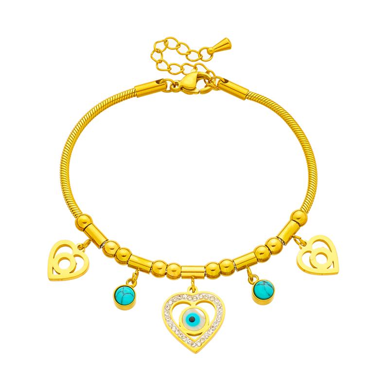 316L Stainless Steel New Fashion Fine Jewelry 9 Styles Beaded Zircon Stone Heart Eye Charm Thick Snake Chain Bracelets For Women