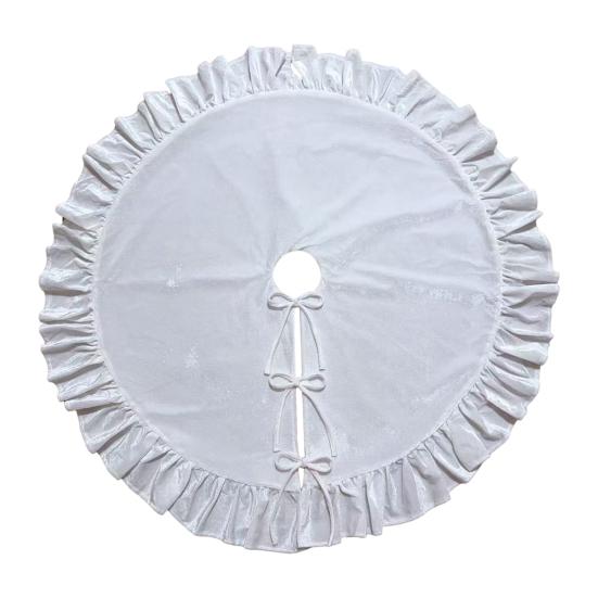 Velvet Christmas Tree Skirt 48 Inch Ruffled Holiday Tree Skirt Rustic Xmas Tree Decoration Soft Festive Tree Apron for Cozy Celebrations