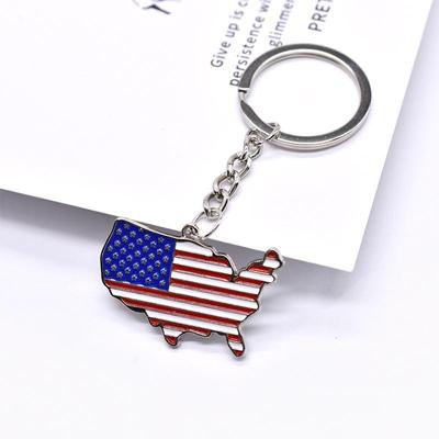 US Flag Independence Day Zinc Alloy Keychain - Red, White, & Blue Map Design