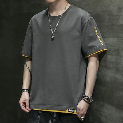 Herren Trendiges T-Shirt mit kurzen Ärmeln und Rundhalsausschnitt im Hongkong-Stil, vielseitiges Sommeroberteil, Dreiviertelärmel, in großen Größen erhältlich.