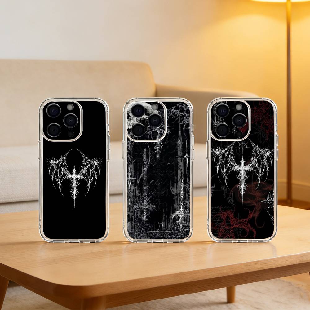 C-Cool Dark Gothic Cross Mark Phone Case For iPhone 17 16 15 14 13 12 11 Mini Pro Max Plus Transparent Cover