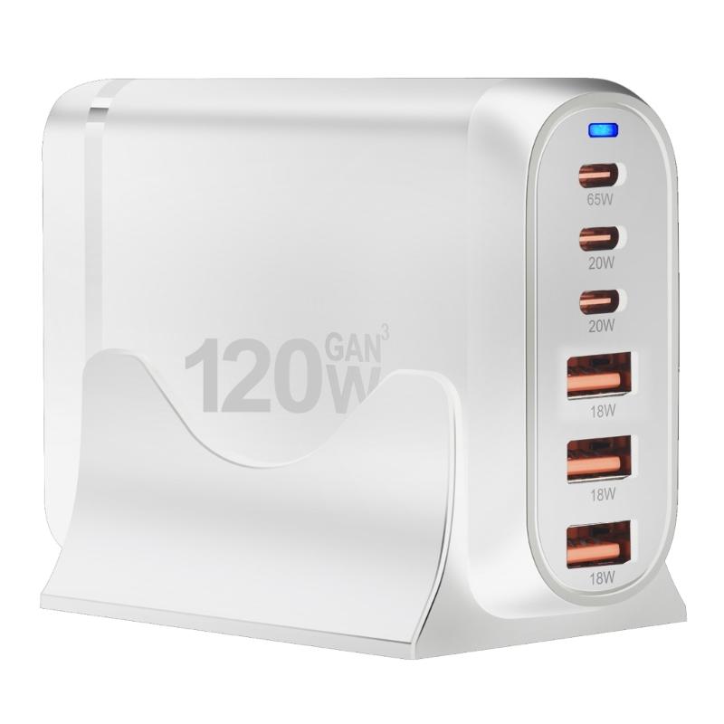 Multiple Port 3xUSB+3xType C Charging Station with 120W Output for Public Space and Travel Use
