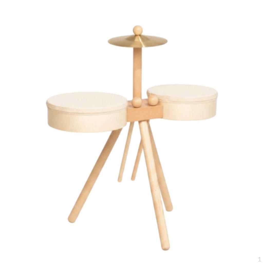 Wooden Drum Toy Wood Finish Young Child Kit Tripod Stand Infant Musical Instrument Set for