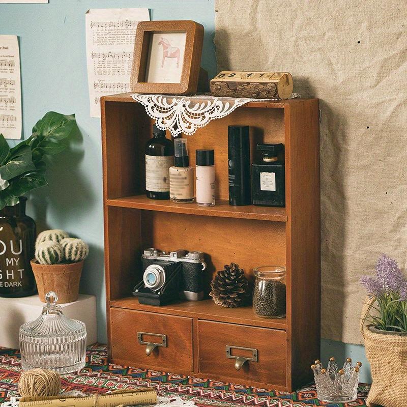 1pc 2/9 Squares Vintage Wooden Dividers Organizer with 2 Drawers,Makeup&perfume&dolls Display Container Cabinet.