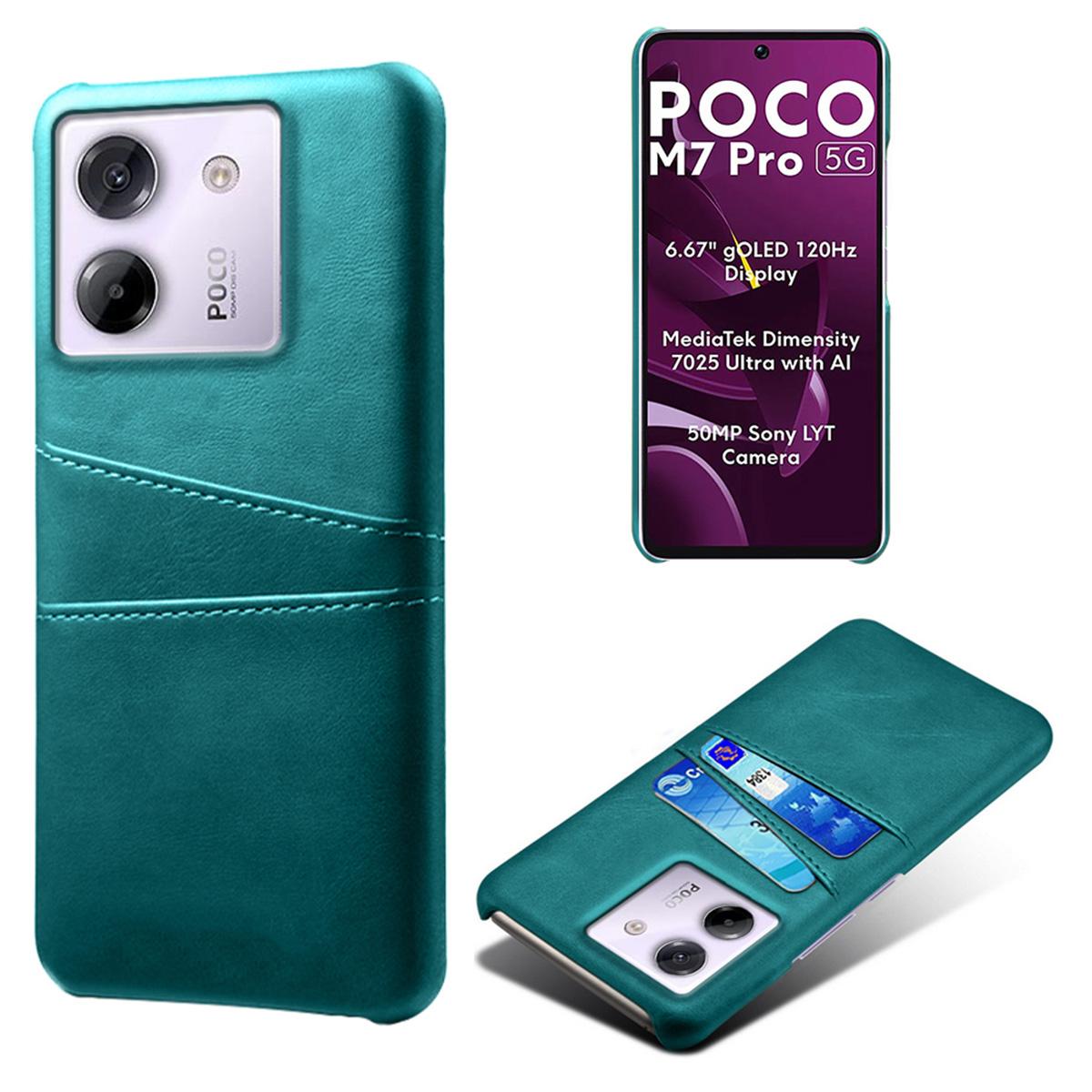 

For Xiaomi Poco M7 Pro 5G Case Dual Card Slots PU Leather+Hard PC Phone Cover Green