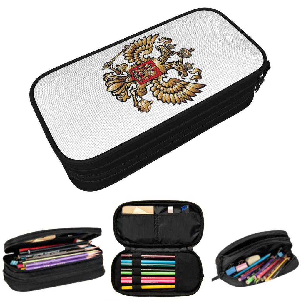 Coat Of Arms Of Russia Russian Flag Pencil Case for Boys Girls Gifts Pen Box Pencil Bag Stationery Supplies Pen Holder Bag