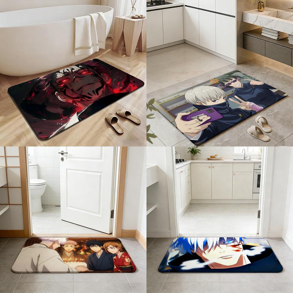 Cartoon Jujutsu Kaisen Floor Mat Non-slip Quick-dry Diatomaceous Earth Bath Mat, Absorbent Doormat