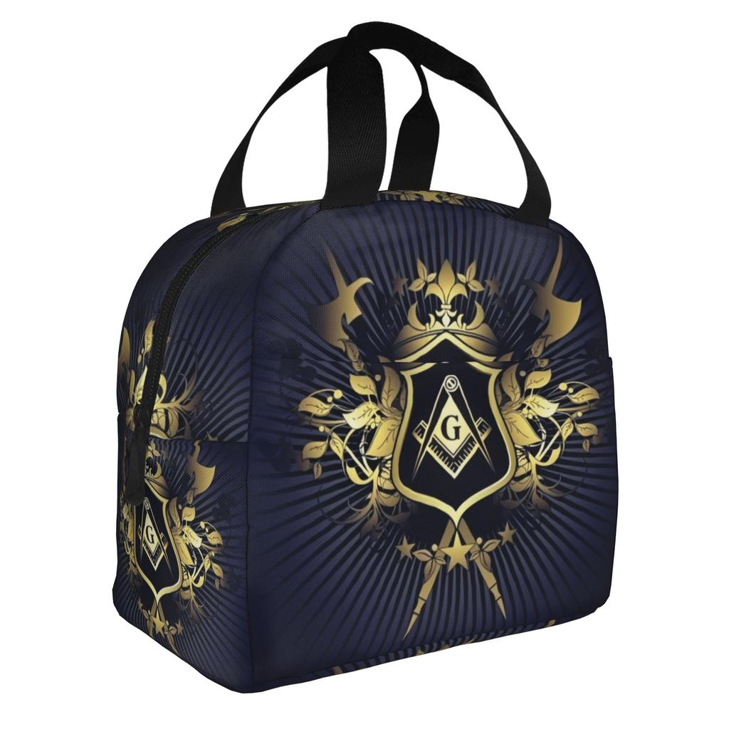 Freemasonry Symbol Lunch Bag Women Masonic Mason Freemason Thermal Cooler Insulated Lunch Box for Adult Office