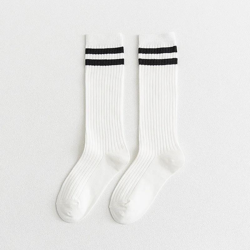 College Style Striped Women Socks Solid Black White Long Sock For Women Japanese Kawaii Cute Harajuku Vintage Streetwear Leg Sox