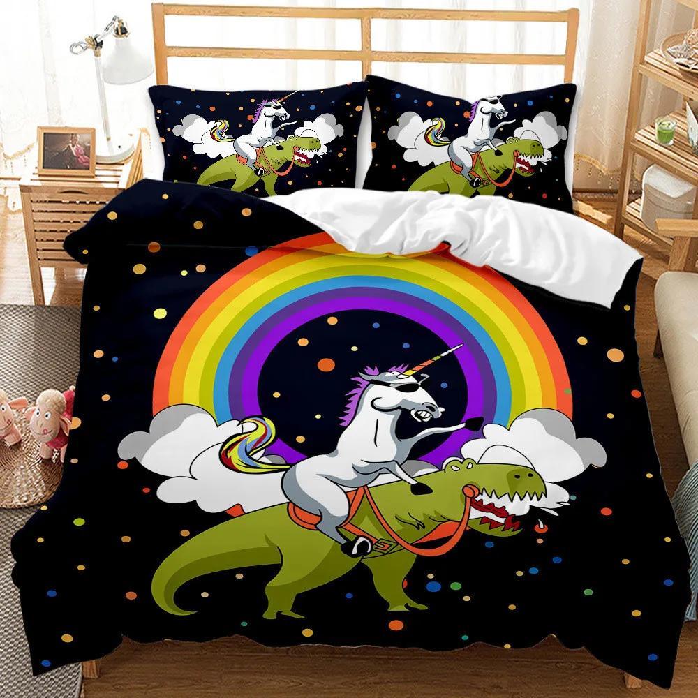 Galaxy Starry Wolf King Size Bedding Set 100% Bamboo Fiber Soft Comfortable Duvet Cover Set Free Shipping 3D Print Deer Unicorn