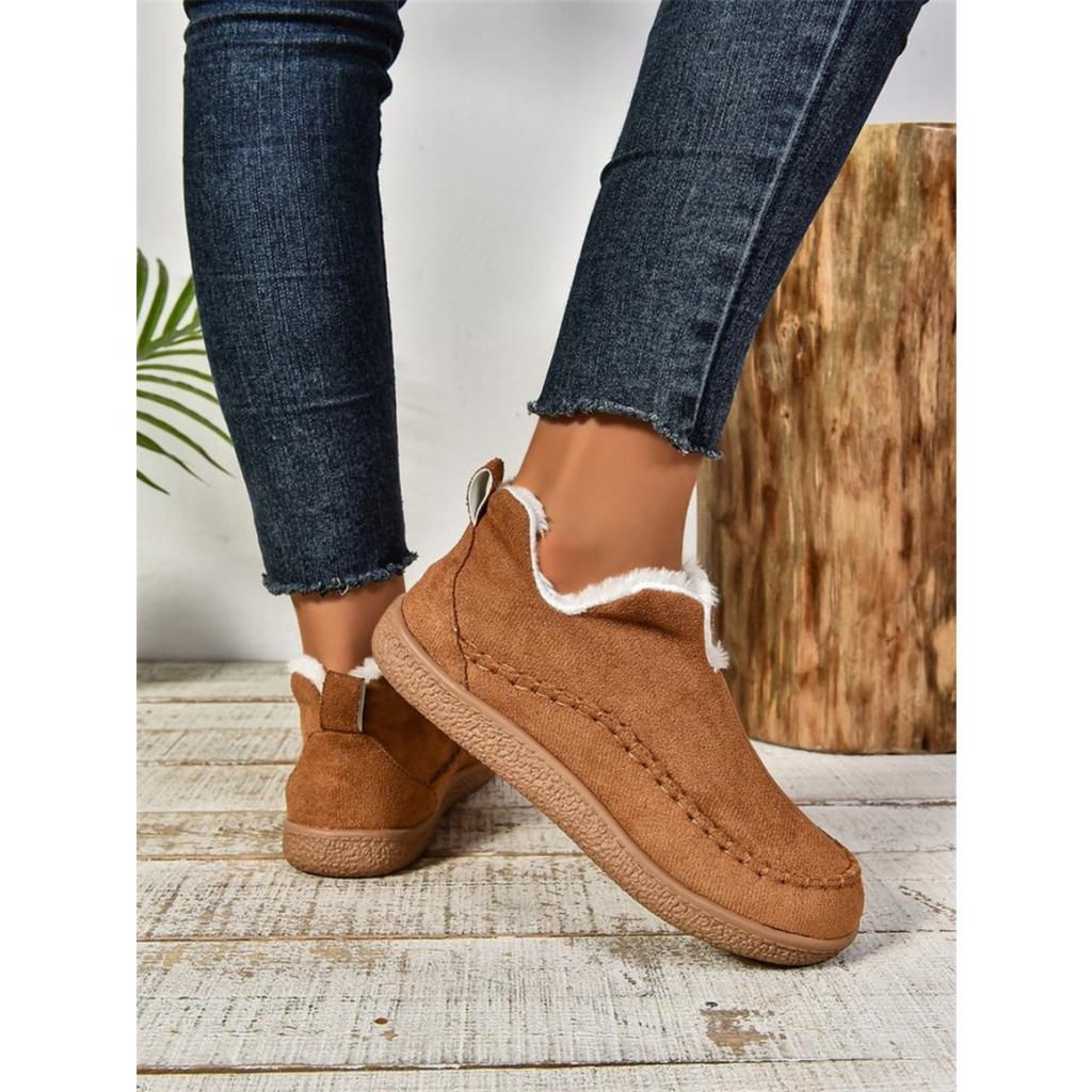 Fashionable Fleece Warm Cotton Boots for Women's Casual, Solid Color Suede Retro Oversized Snow Boots