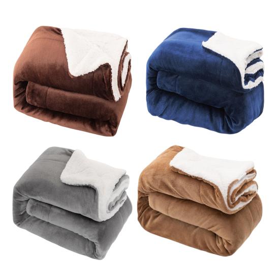 Flannel Blanket Thickened Double Layer Comfortable Touch Blanket Elastic Edge Winter Warm Plush Sofa Throw Blanket