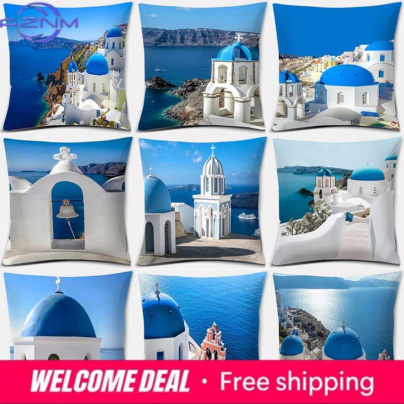 cm Greek Santorini series pattern pillow square pillowcase cushion cover home sofa