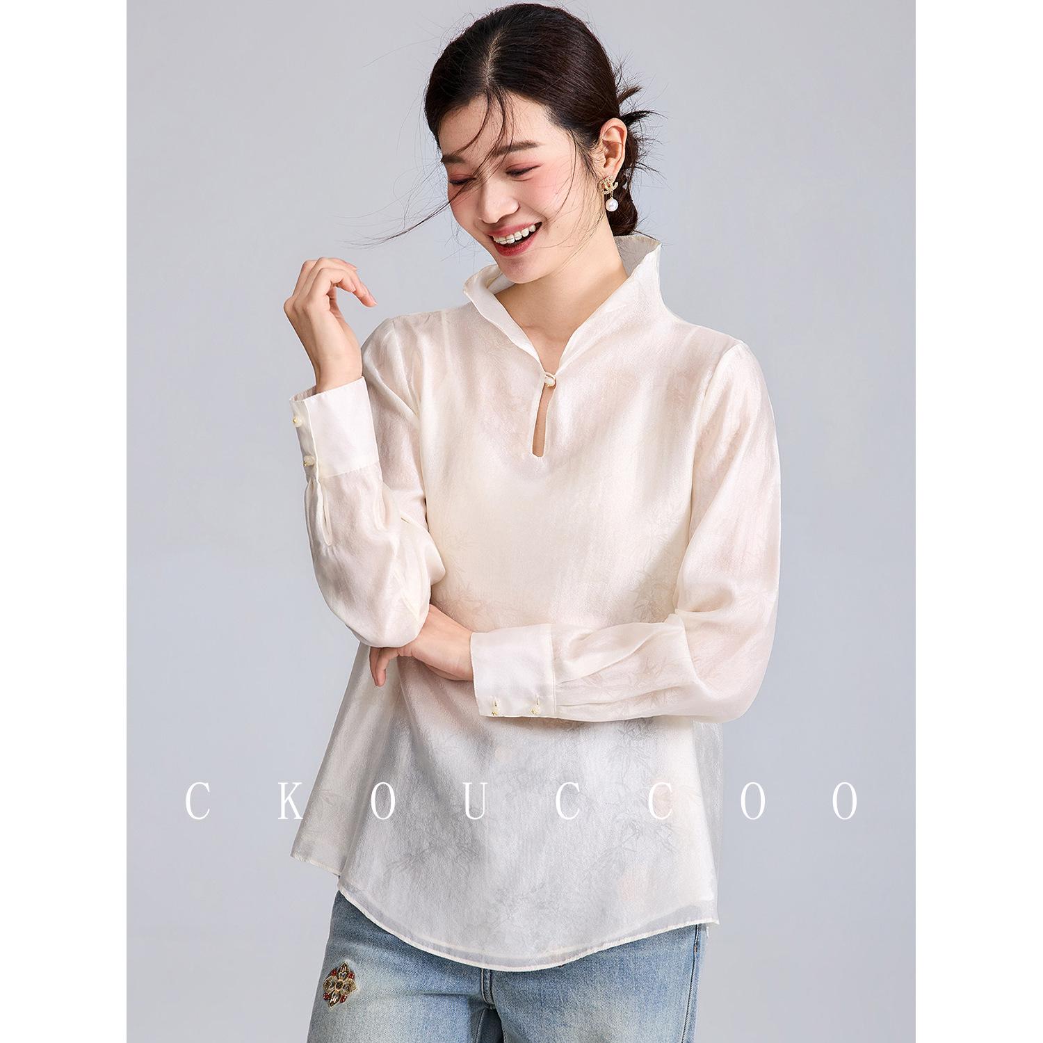 

Rongtai Women s Elegant Long-Sleeved Shirt with Half-Open Collar - 2026 Spring New Arrival, Old Money Style Print. Medium абрикосовый