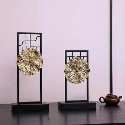 Chinese Lotus Leaf Landscape Feng Shui Ornaments Desk Decoration Alloy Crafts Golden Lotus Sculpture Room Aesthetics Decor
