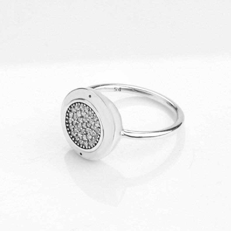 925 Sterling Silver Pan Ring Shiny Round With Crystal Ring For Women Wedding Party Gift Fashion Jewelry