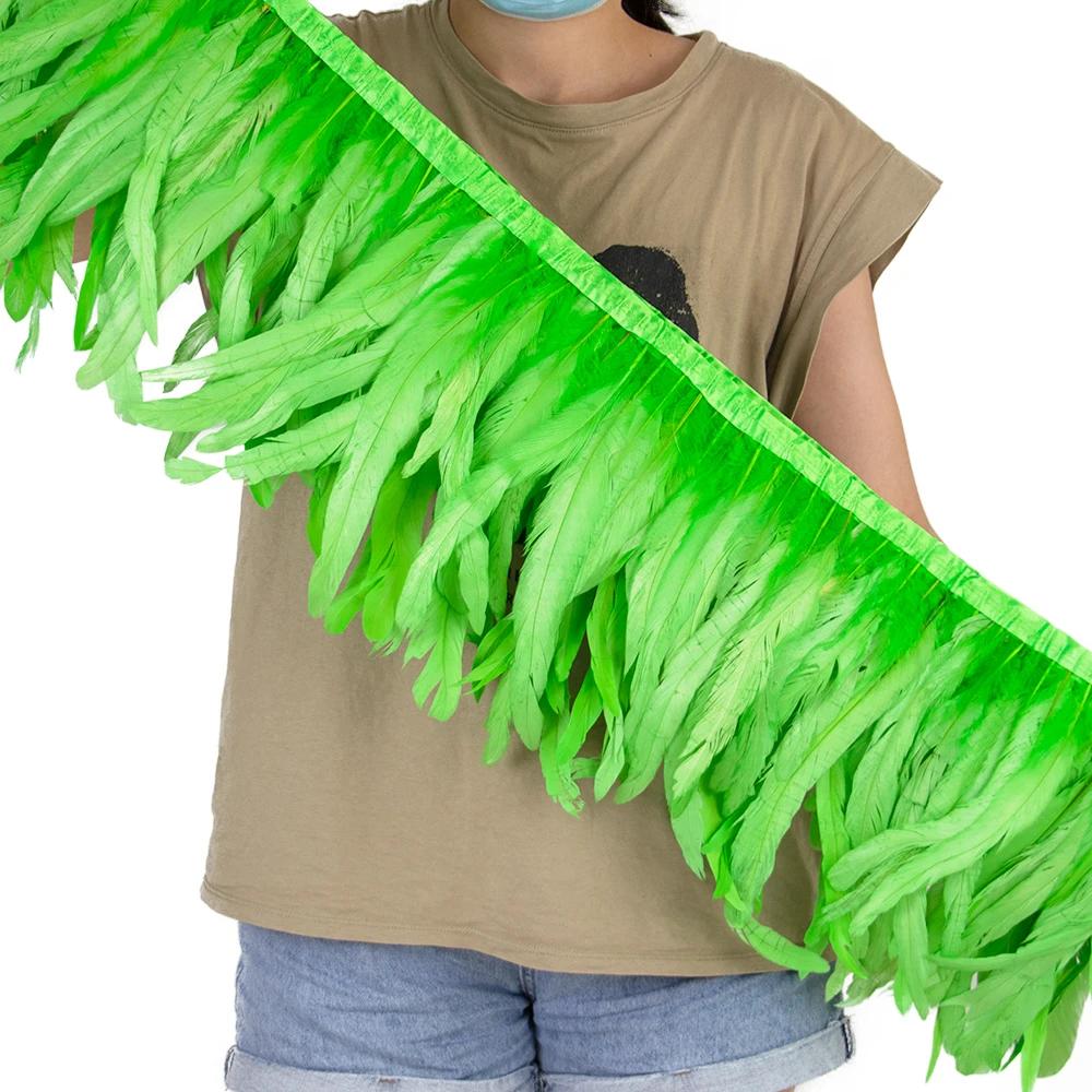 2Meters 25-30CM Rooster Tail Feather Tassel Trim for Wedding Party Dress Handicraft Accessory Cock Plumes Ribbon Chicken Feather