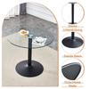 Table-Chair Set. Round Glass Table with 85 cm Diameter + 2 Black Chairs with High Backrest and Diamond Quilting made of PU