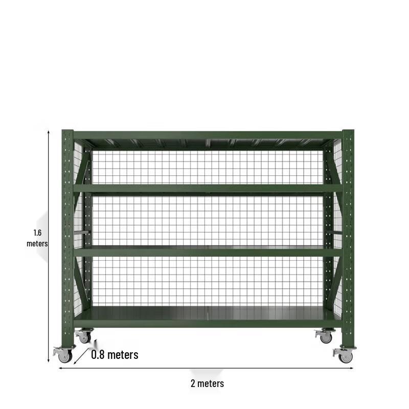 Jixiong Military Green 4-Tier Industrial Storage Rack with Wheels