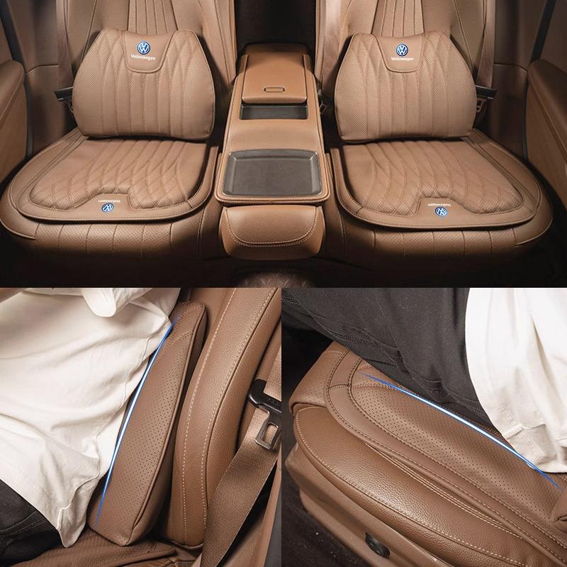 Hijk1 VW Car Leather Seat Cushion Lumbar Cushioning Soft Pad For Volkswagen Polo Golf GTI CC Tiguan Arteon Passat Jetta Touareg ID.3