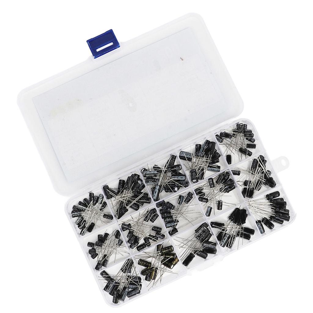200PCS 15 Value in Line Electrolytic Capacitor Aluminum Capacitor Assortment Box Kit 0.1‑220UF