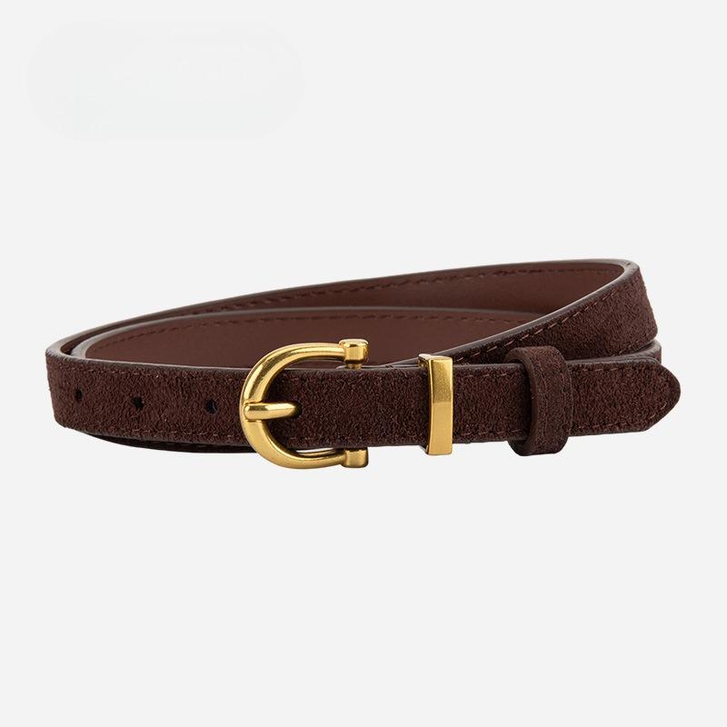 Frosted Reverse Velvet Cowhide Belt for Women Casual Style Alloy Pin Buckle Decorative Skirt Jeans Belt Genuine Leather Belt for Women