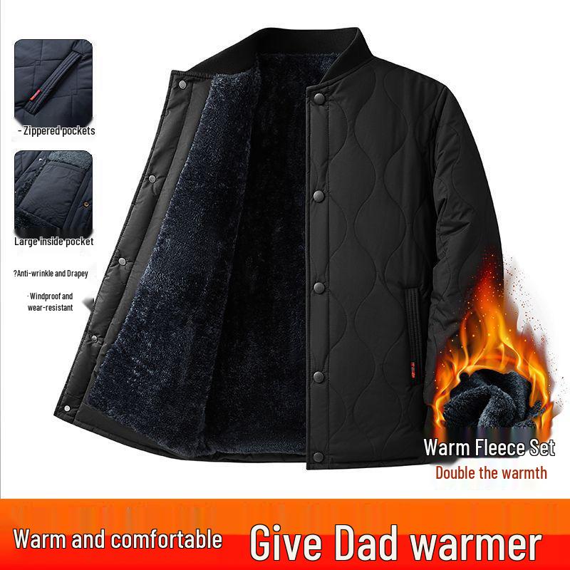 Men's Thickened Velvet Cotton-Padded Winter Jacket for Middle-Aged & Elderly