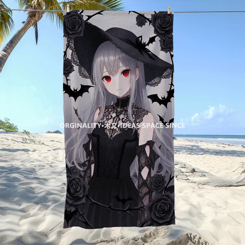 Gothic Witch Dark Rose Beach Towel Patterned Sunscreen And Windproof Suitable For Swimming Pool Camping Travel Blanket