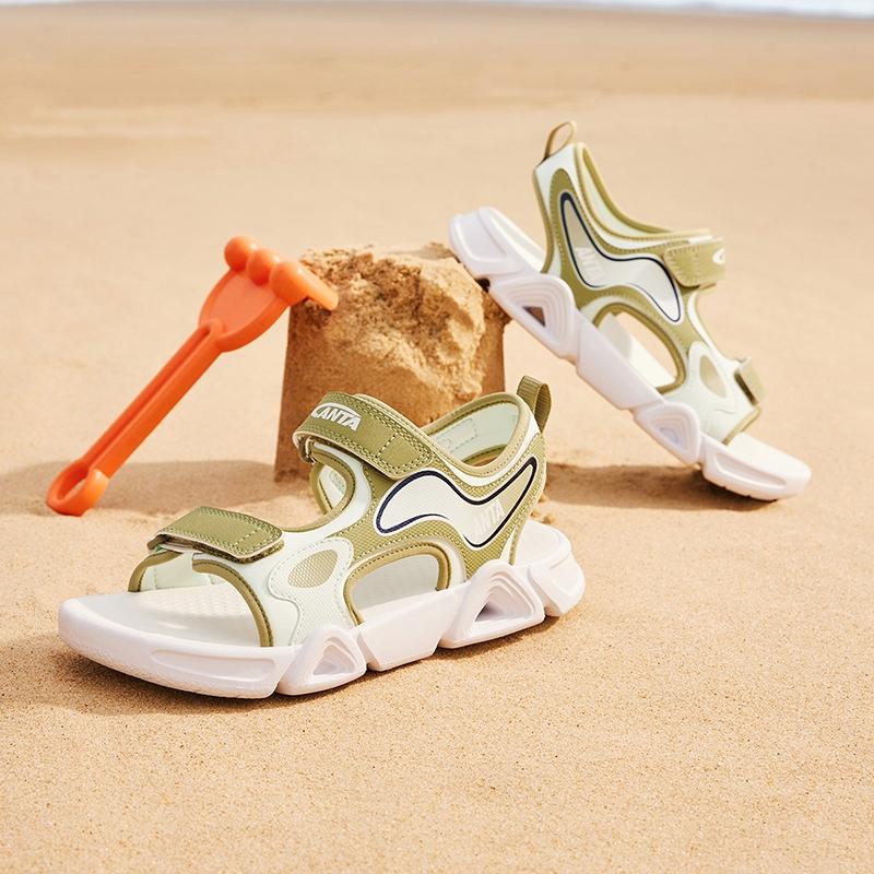 Anta Outdoor Series Trendy Comfortable Versatile Open-Toe Beach Shoes Kids Sandals Cool-Green Dendrobium-Green A312426933H-5