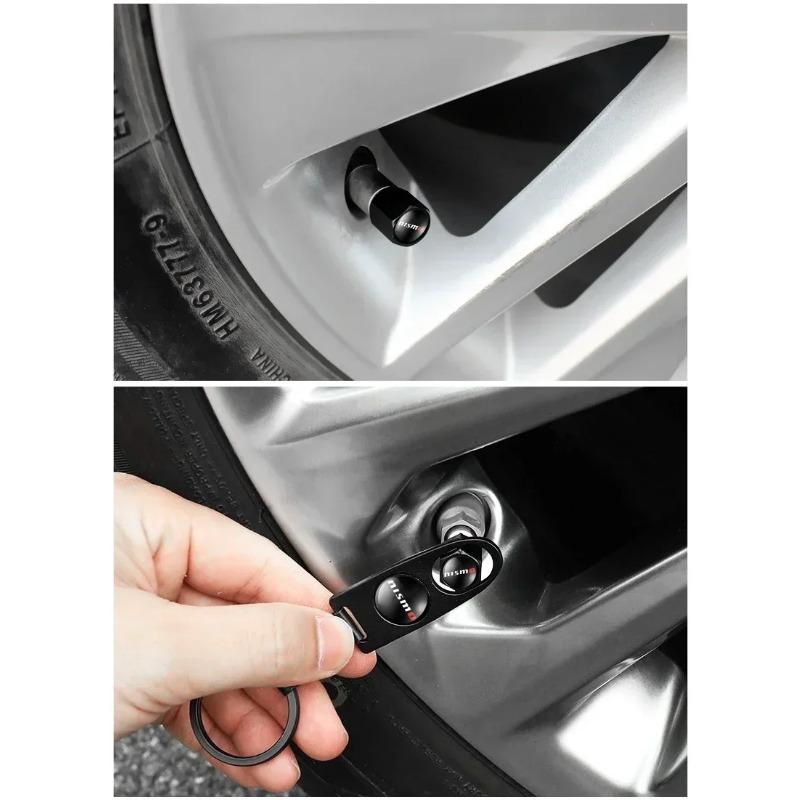 Car Emblem Stainless Steel Wheel Tire Valve Stem Caps Keychain for NISMO Nissans Tiida Teana Skyline Juke X-trail Almera Qashqai