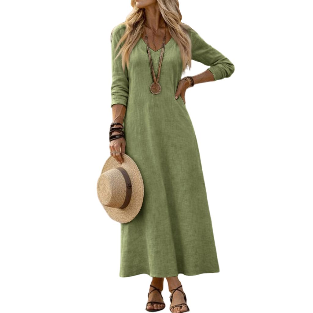 Dress For Women Long Boho Beach Dress Elegant Maxi Dress V,Neck Long Sleeve Dress