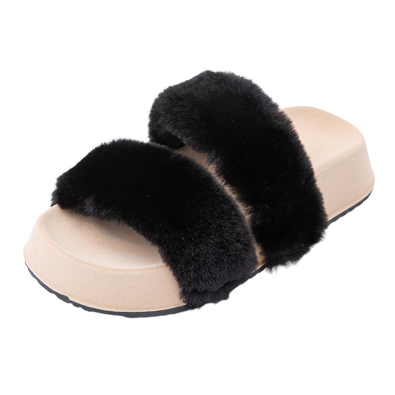 High-End Women's Furry Slippers: Thick-Soled, Non-Slip, Flat, Plus Velvet, Outdoor, 2025 Autumn/Winter Collection.