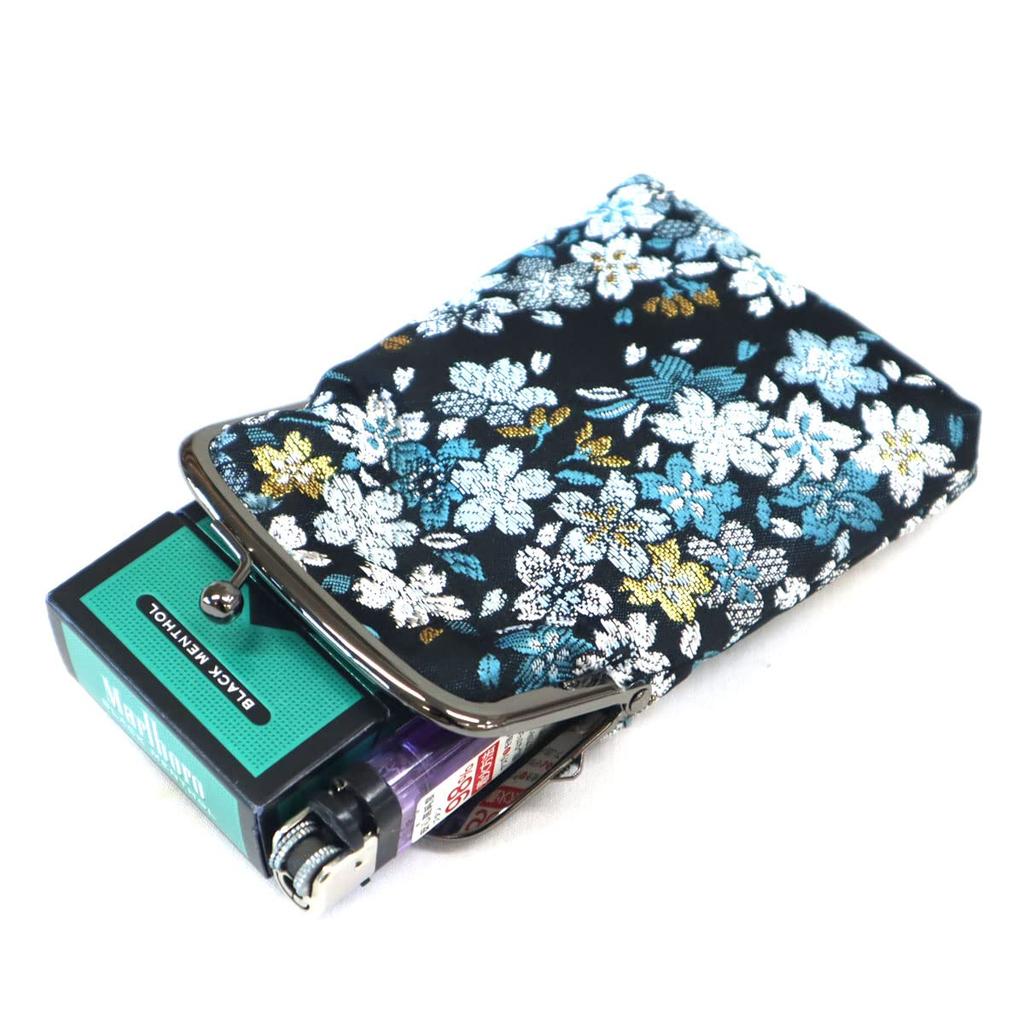 COCOLUCK Coco Luck Clasp Purse with Japanese Gold Brocade and Nishijin Accessory Made in Vertical Cherry Blossom Pattern, Weave, Wallet, Case, Pouch,