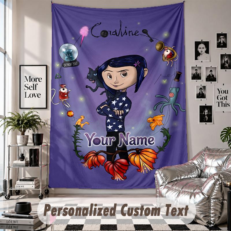 Custom Tapestry Wall Hanging, Coraline Other Mother Personalized Name Text Home Wall Decor