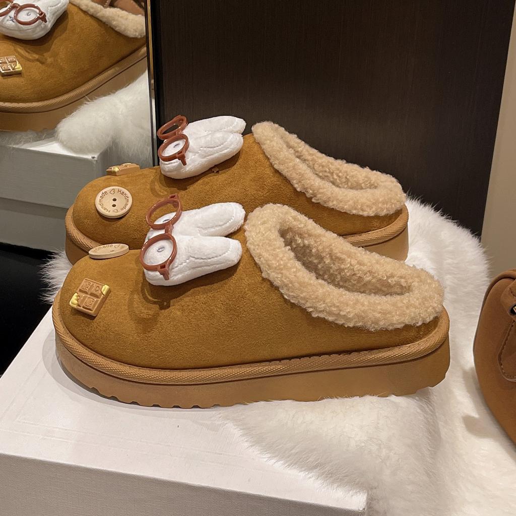 Cute cartoon accessories fluffy slippers women's autumn and winter new outer wear home cotton slippers warm cotton shoes