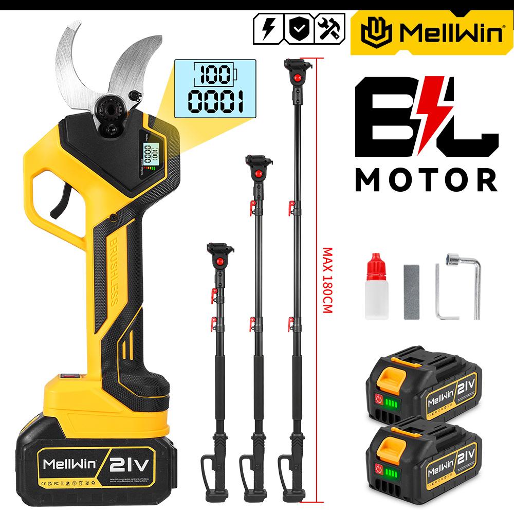 MELLWIN 2IN1 Brushless Electric Pole Pruner Shear With 180CM Telescoping Pole Garden Pruner Shear Tool For Makita 18VBattery Pin