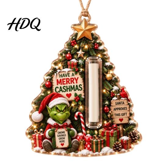 Christmas Tree Decoration with Money Clip Cash Gift Ornament 2D Acrylic Green Elf Card Decoration Personalized for Teenagers Xmas Hanging