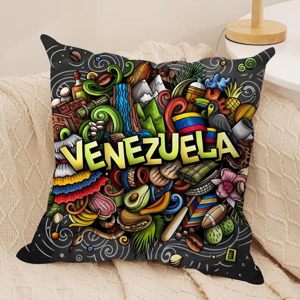 Fashion Art VVenezuela Cushion Cover Silky Short Plush Invisible Zipper Dustproof Sofa Pillow Case For Home Decor