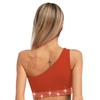 Womens Contemporary Dance Top Single Shoulder Design Mesh Overlay with Rhinestones Stretch Fabric Crop for Stage Shows